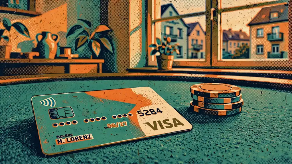 Visa-Kreditkarte und Spielchips auf einem Casino-Tisch